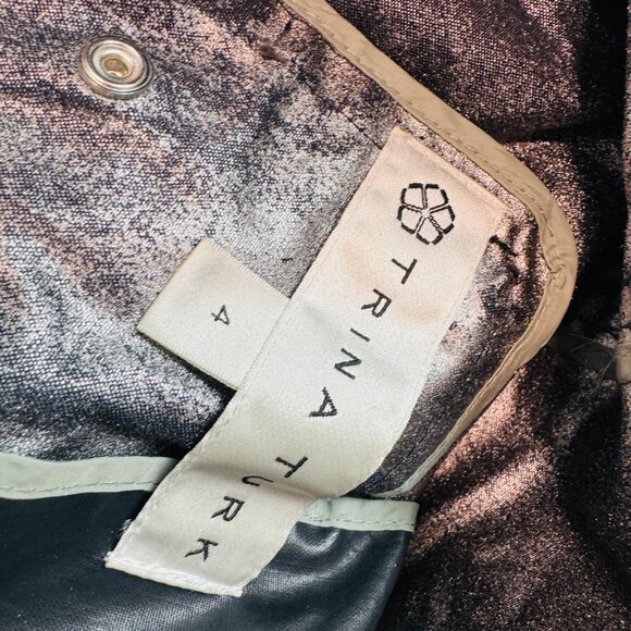 Trina Turk Faux Leather Jacket Womens 4 black slick look hooded coat - Picture 8 of 9